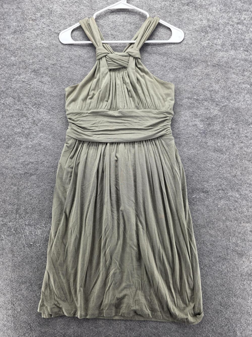 LOFT Sundress Womens 6 Green Halter Knee Length Knit Rayon Summer Casual Dress
